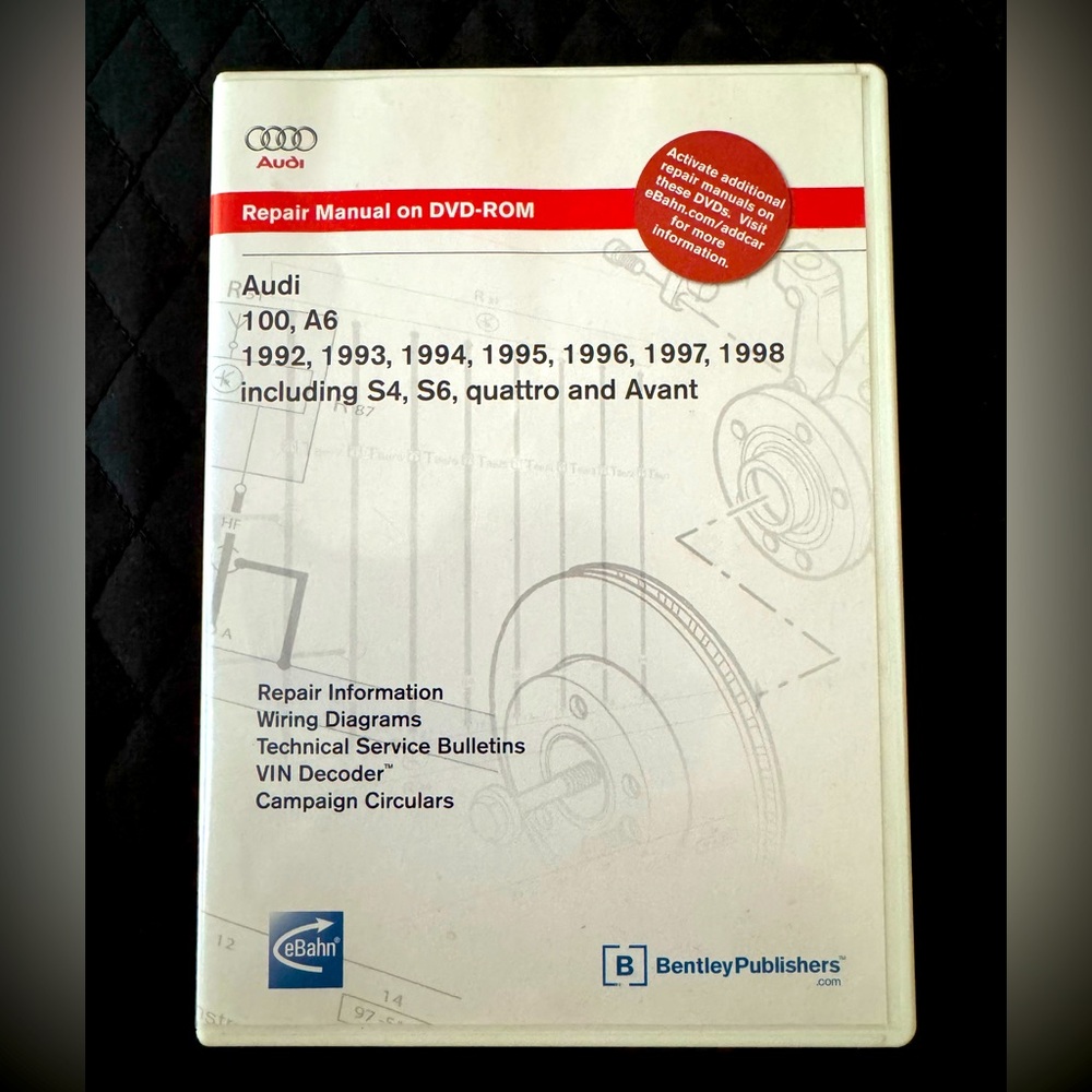 Audi 100 A6 1992-1998 Repair Manual on DVD-CD ROM by Bentley Publishing
